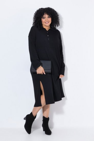 Ulla Popken 852630 Pletena haljina dugih rukava Crna - Midi haljine - Ženske midi haljine plus size