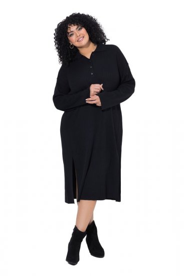 Ulla Popken 852630 Pletena haljina dugih rukava Crna - Midi haljine - Ženske midi haljine plus size