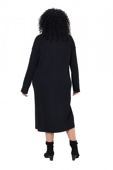 Ulla Popken 852630 Pletena haljina dugih rukava Crna - Midi haljine - Ženske midi haljine plus size