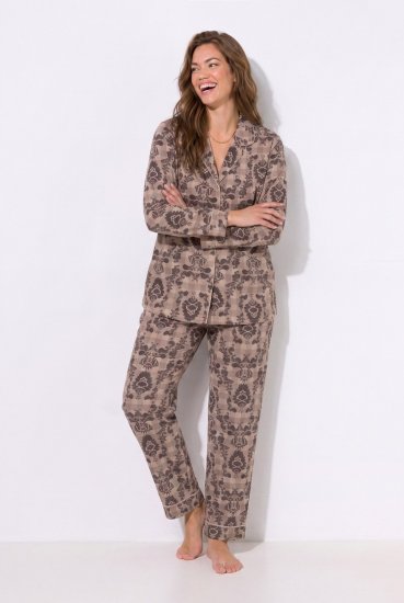 Ulla Popken 852649 Pidžama s uzorkom i košuljnim ovratnikom Smeđa - Pidžame/Loungewear - 