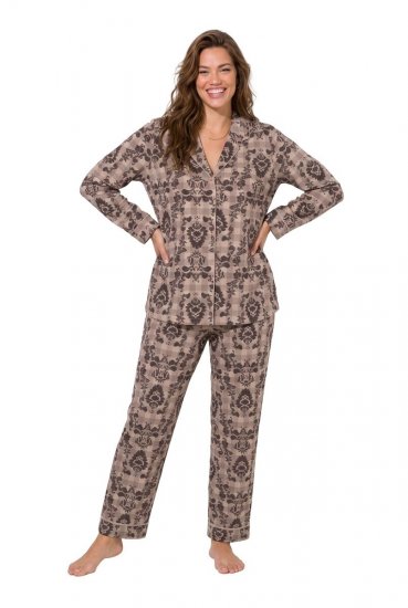 Ulla Popken 852649 Pidžama s uzorkom i košuljnim ovratnikom Smeđa - Pidžame/Loungewear - 