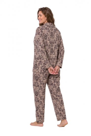 Ulla Popken 852649 Pidžama s uzorkom i košuljnim ovratnikom Smeđa - Pidžame/Loungewear - 