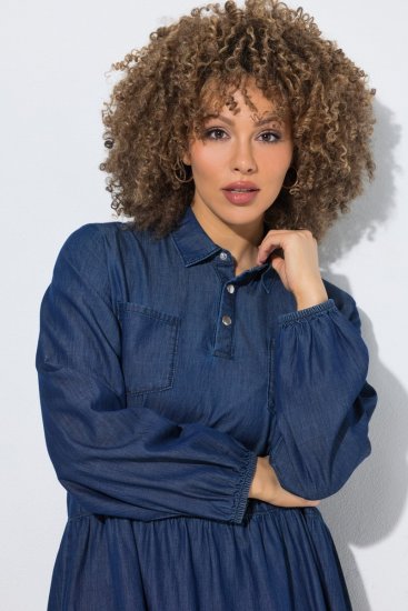 Ulla Popken 852768 Traper haljina A-kroja s džepovima Denim plava - Haljine - Haljine za sve veličine