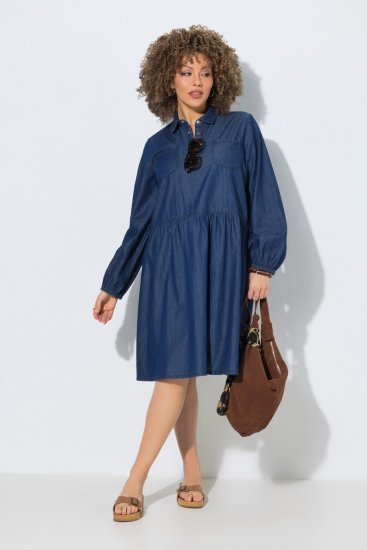 Ulla Popken 852768 Traper haljina A-kroja s džepovima Denim plava - Haljine - Haljine za sve veličine