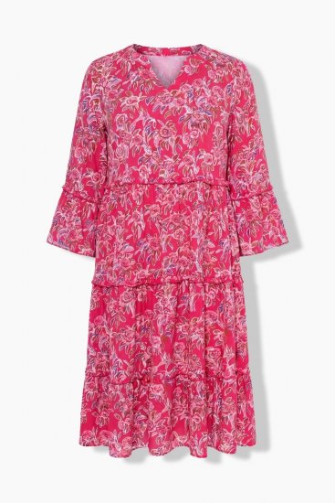 Ulla Popken 852841 Cvjetna haljina s volanima Magenta - Midi haljine - Ženske midi haljine plus size