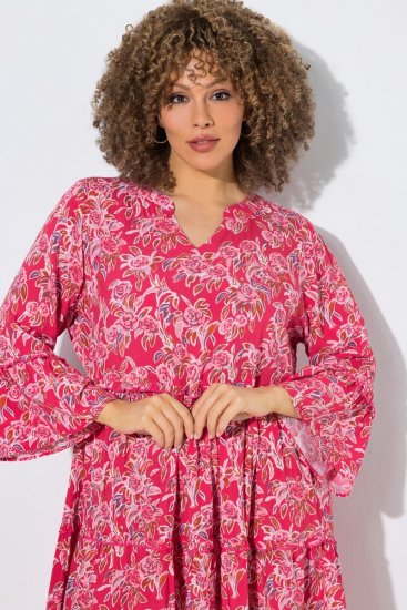 Ulla Popken 852841 Cvjetna haljina s volanima Magenta - Midi haljine - Ženske midi haljine plus size