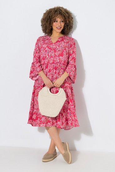 Ulla Popken 852841 Cvjetna haljina s volanima Magenta - Midi haljine - Ženske midi haljine plus size