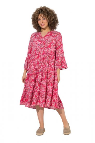 Ulla Popken 852841 Cvjetna haljina s volanima Magenta - Midi haljine - Ženske midi haljine plus size