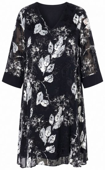 Ulla Popken 852959 Cvjetna haljina s 3/4 rukavima Crna - Midi haljine - Ženske midi haljine plus size