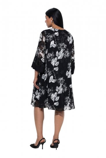 Ulla Popken 852959 Cvjetna haljina s 3/4 rukavima Crna - Midi haljine - Ženske midi haljine plus size