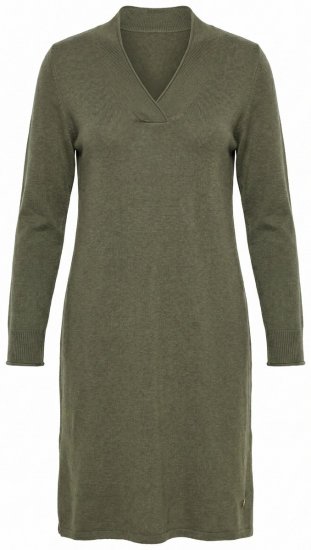 Ulla Popken 853077 Pletena haljina dugih rukava s V-izrezom Kaki - Pletene haljine - 