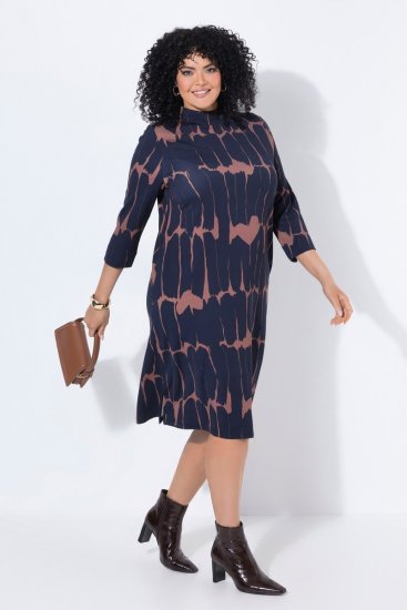 Ulla Popken 853590 Uzorkovana haljina od jerseya s 3/4 rukavima Tamnoplava - Haljine - Haljine za sve veličine