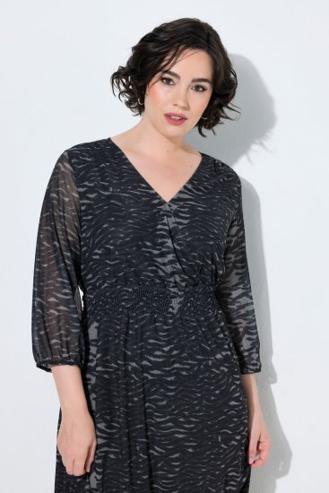 Ulla Popken 853620 Midi haljina sa životinjskim uzorkom s 3/4 rukavima Crna - Midi haljine - Ženske midi haljine plus size