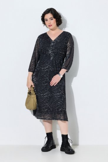 Ulla Popken 853620 Midi haljina sa životinjskim uzorkom s 3/4 rukavima Crna - Midi haljine - Ženske midi haljine plus size