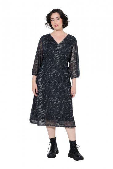 Ulla Popken 853620 Midi haljina sa životinjskim uzorkom s 3/4 rukavima Crna - Midi haljine - Ženske midi haljine plus size