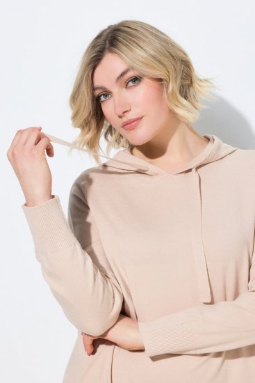 Ulla Popken 853669 Pletena haljina dugih rukava s kapuljačom Bež - Midi haljine - Ženske midi haljine plus size