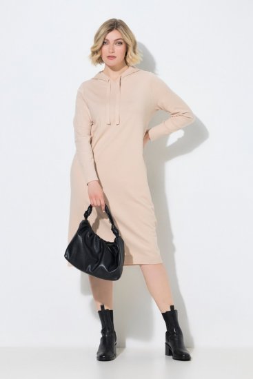 Ulla Popken 853669 Pletena haljina dugih rukava s kapuljačom Bež - Midi haljine - Ženske midi haljine plus size