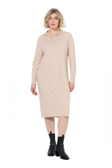 Ulla Popken 853669 Pletena haljina dugih rukava s kapuljačom Bež - Midi haljine - Ženske midi haljine plus size