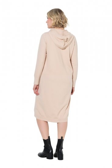Ulla Popken 853669 Pletena haljina dugih rukava s kapuljačom Bež - Midi haljine - Ženske midi haljine plus size