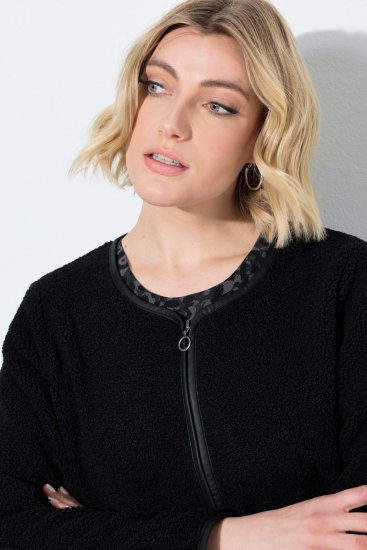 Ulla Popken 853685 Kratka plišana jakna s rubom s izgledom kože Crna - Jakne - Jakne za žene velikih veličina