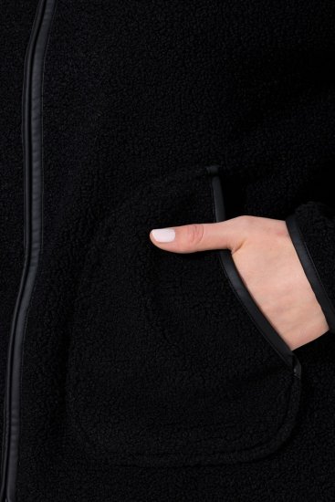 Ulla Popken 853685 Kratka plišana jakna s rubom s izgledom kože Crna - Jakne - Jakne za žene velikih veličina