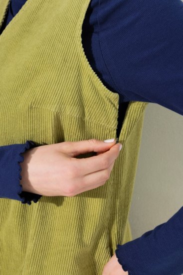 Ulla Popken 853697 Haljina od rebrastog baršuna bez rukava s džepovima Svijetlozelena - Ljetne haljine - Ljetne haljine velikih veličina