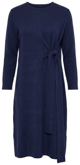 Ulla Popken 853760 Pletena haljina dugih rukava s pojasom za vezanje Tamnoplava - Midi haljine - Ženske midi haljine plus size