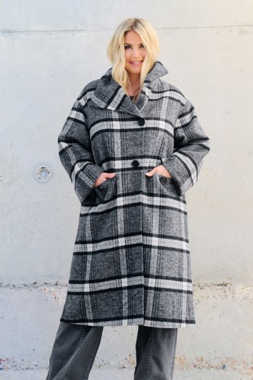 Ulla Popken 855250 Asimetrični vuneni kaput sa širokim ovratnikom Siva melange - Kaputi - Ženski kaputi velikih veličina