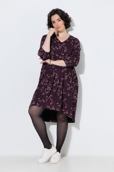 Ulla Popken 855270 Uzorkovana haljina od jerseya s V-izrezom Crna - Haljine od jerseyja - 