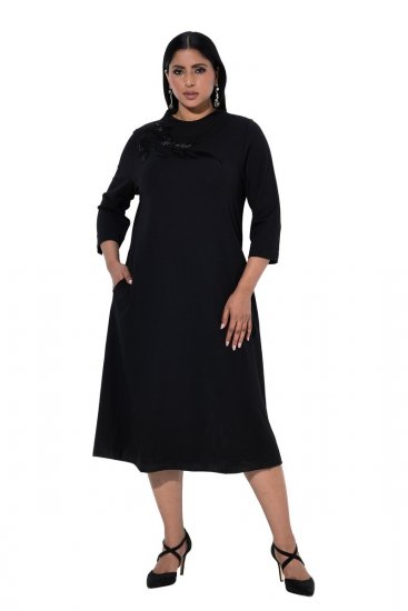 Ulla Popken 855373 Uzorkovana haljina od jerseya Crna - Haljine od jerseyja - 