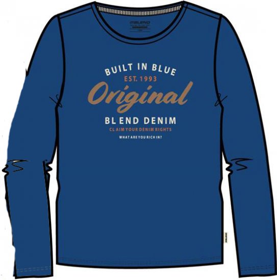 Blend Long Sleeve T-Shirt 4933 True Blue - Majice Kratkih Rukava - Muške Majice Kratkih Rukava Veliki Brojevi 
