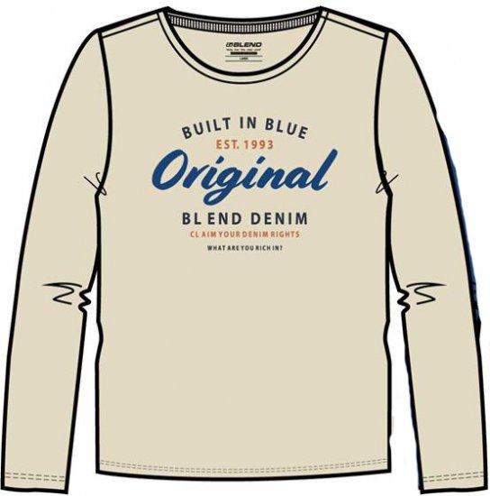 Blend T-Shirt 4933 Cloud Cream - Majice Kratkih Rukava - Muške Majice Kratkih Rukava Veliki Brojevi 