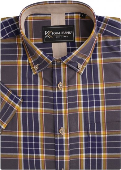 Kam Jeans 6282 Casual SS Check Shirt Navy - Košulje - Muške Košulje Veliki Brojevi