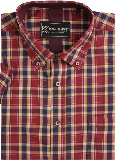 Kam Jeans 6282 Casual SS Check Shirt Wine - Košulje - Muške Košulje Veliki Brojevi