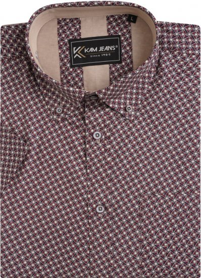 Kam Jeans 6280 All Over Geo Print Shirt Burgundy - Košulje - Muške Košulje Veliki Brojevi