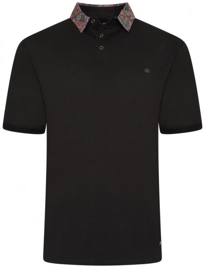 Kam Jeans 5485 Jersey Polo with Floral Collar Black - Polo majice - Muške Polo Majice Veliki Brojevi