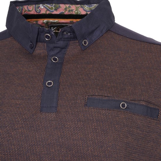 Kam Jeans 5490 Jersey Weave Contrast Polo Navy - Polo majice - Muške Polo Majice Veliki Brojevi