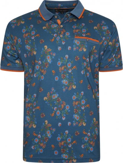 Kam Jeans 5494 Digital Floral Print Polo Blue - Polo majice - Muške Polo Majice Veliki Brojevi