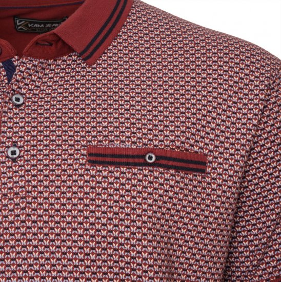  Kam Jeans 5488 Dobby Print Pique Polo Wine - Polo majice - Muške Polo Majice Veliki Brojevi