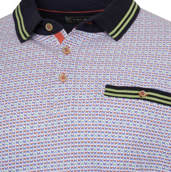 Kam Jeans 5488 Dobby Print Pique Polo Navy - Polo majice - Muške Polo Majice Veliki Brojevi