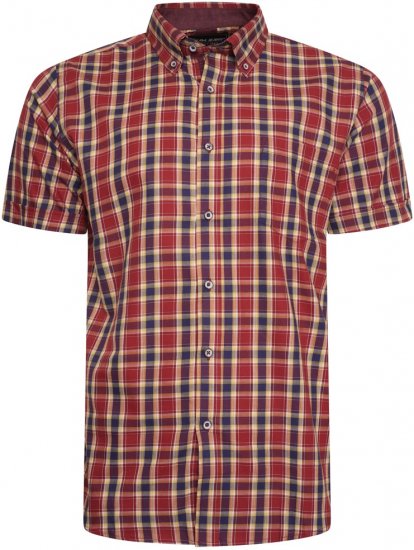 Kam Jeans 6282 Casual SS Check Shirt Wine - Košulje - Muške Košulje Veliki Brojevi