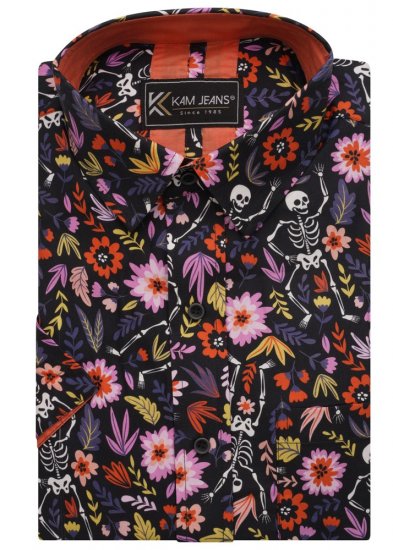 Kam Jeans 6041 Skeleton Digital Print Shirt Navy - Košulje - Muške Košulje Veliki Brojevi