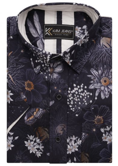 Kam Jeans 6045 Dragonfly Digital Print Short Sleeve Shirt Navy - Košulje - Muške Košulje Veliki Brojevi