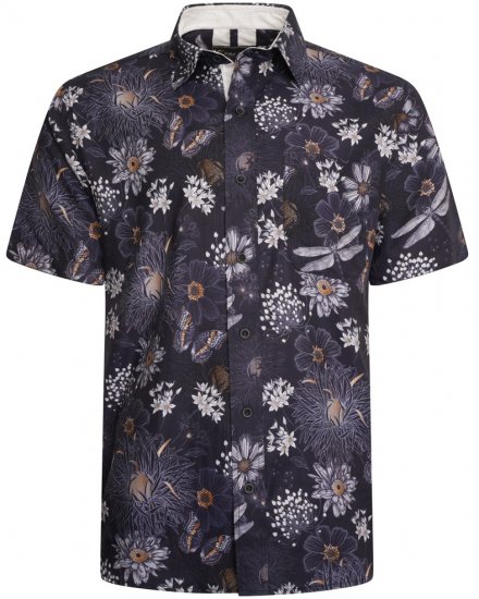 Kam Jeans 6045 Dragonfly Digital Print Short Sleeve Shirt Navy - Košulje - Muške Košulje Veliki Brojevi
