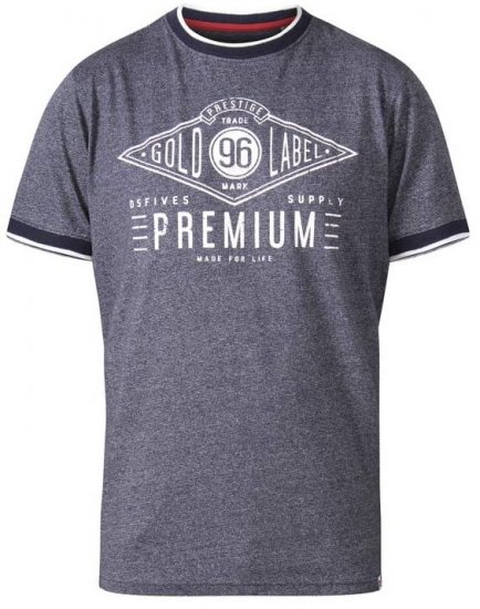 D555 Alister Premium Chest Printed Ringer T-Shirt Navy - Majice Kratkih Rukava - Muške Majice Kratkih Rukava Veliki Brojevi 