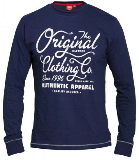 D555 Austin Long Sleeve T-shirt Navy - Majice Kratkih Rukava - Muške Majice Kratkih Rukava Veliki Brojevi