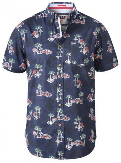 D555 Avenger Classic Car And Palm Tree Short Sleeve Shirt Navy - Košulje - Muške Košulje Veliki Brojevi