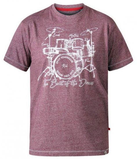 D555 Blunt Drum Set Crew Neck Printed T-Shirt Burgundy - Majice Kratkih Rukava - Muške Majice Kratkih Rukava Veliki Brojevi 