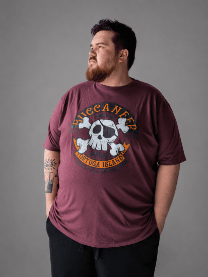 Kam Jeans 5753 Buccaneer Print T-Shirt BURGUNDY MARL - Majice Kratkih Rukava - Muške Majice Kratkih Rukava Veliki Brojevi 