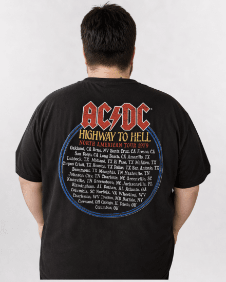 D555 Hugh Official ACDC Highway To Hell Majica s Otiskom Crna - Majice Kratkih Rukava - Muške Majice Kratkih Rukava Veliki Brojevi 